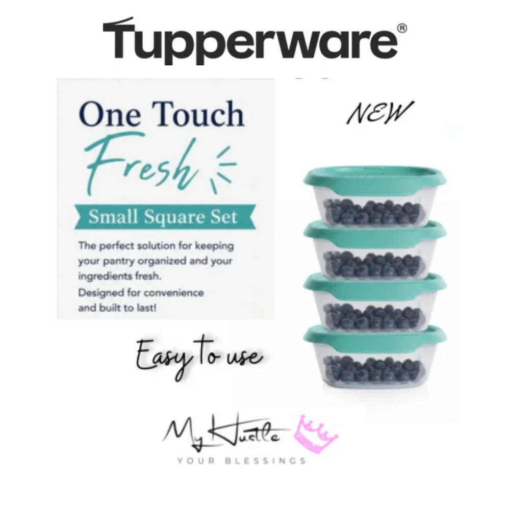 Tupperware One Touch Fresh Small Square Set 4 Food Containers 7.4 oz NEW